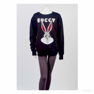 Gucci Black Cotton Graphic Looney Tunes Bugs Bunny Sequin Sweatshirt Size Small